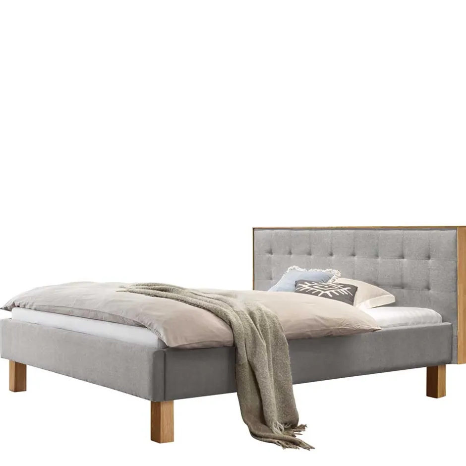 Wohnen Polsterbett Doppelbett in Grau Stoff - Pays