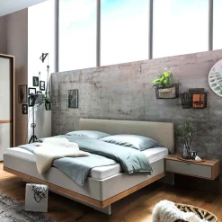 Wohnen Polsterbett mit Hänge-Nachttischen - Crascanu (dreiteilig)