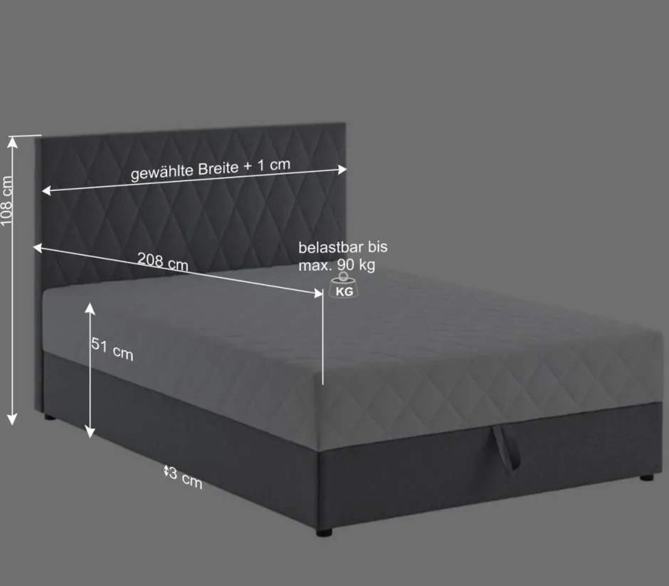 Wohnen Polsterbett mit Matratze H2 und Bettkasten - Marianne