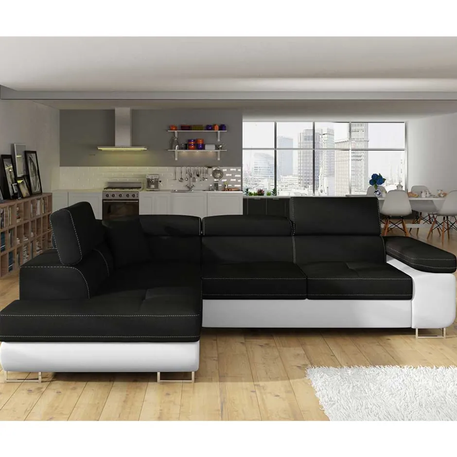 Wohnen Polsterecke in Schwarzbraun Weiß mit Funktion - Ziariva