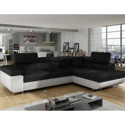 Wohnen Polsterecke in Schwarzbraun Weiß mit Funktion - Ziariva