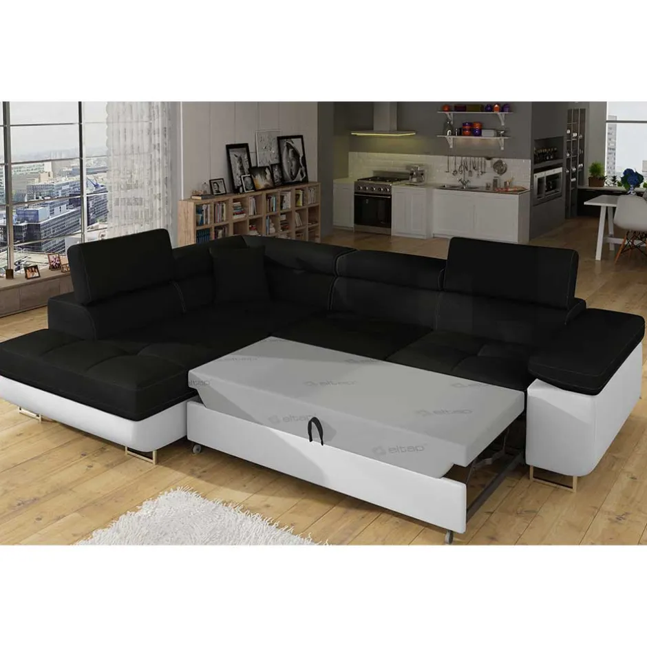 Wohnen Polsterecke in Schwarzbraun Weiß mit Funktion - Ziariva