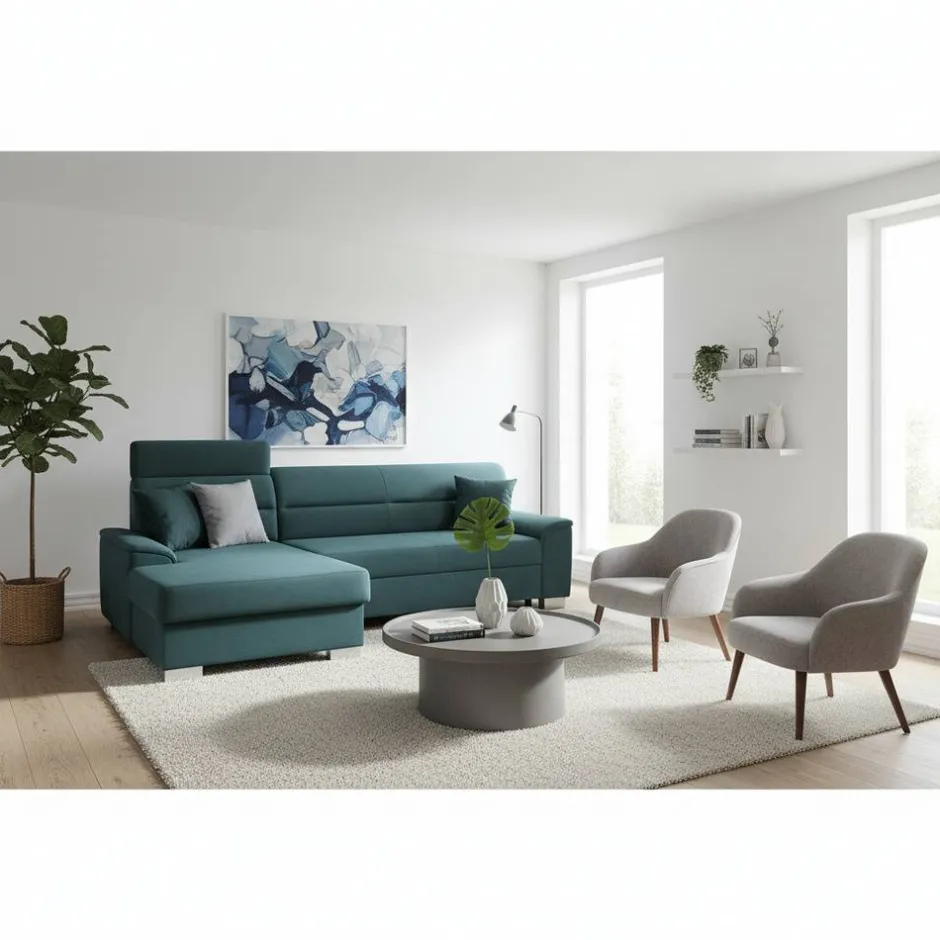 Wohnen Polsterecke mit Bettfunktion in Petrol Blau - Orastie