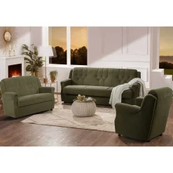 Polstergarnitur in Dunkelgrün Flockstoff - Ramira (dreiteilig)^Wohnen Best
