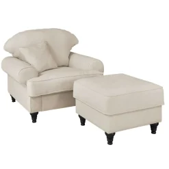 Polstersessel & Hocker in Beige - Merandes (zweiteilig)^Wohnen