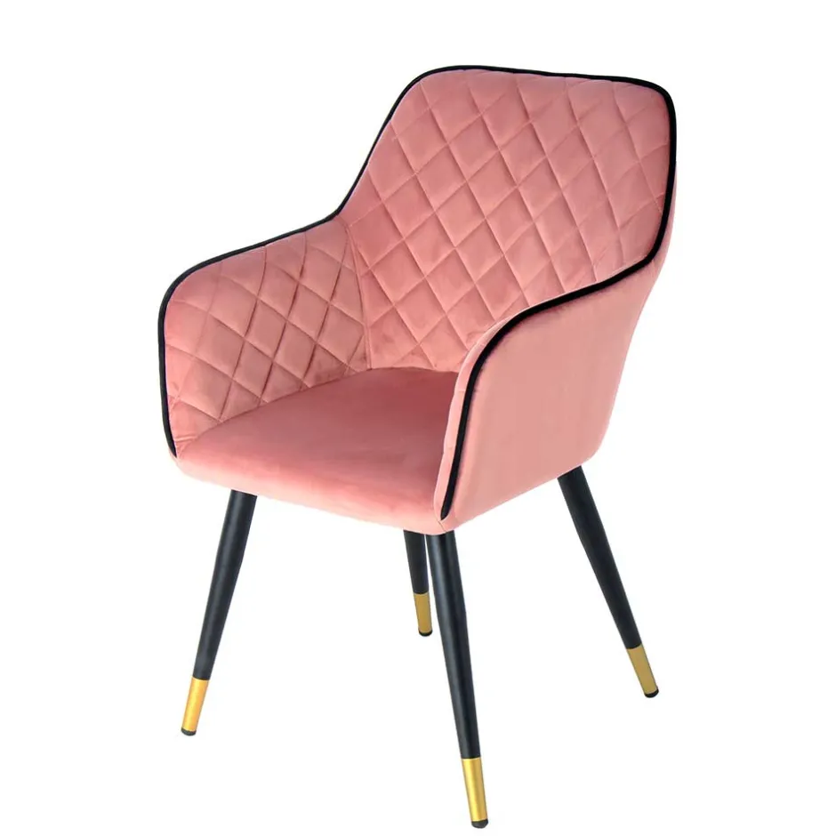 Polsterstuhl mit Armlehnen in Rosa Schwarz - Elliot^Wohnen Sale