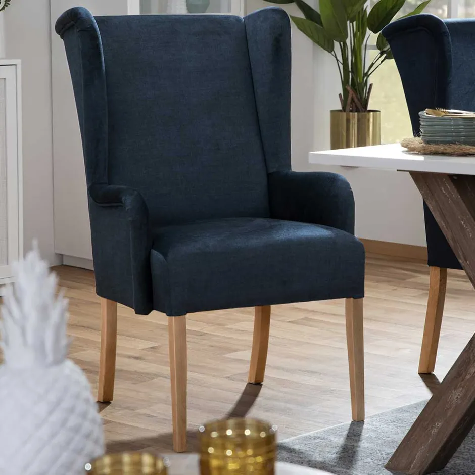 Polsterstuhl mit Ohren in Dunkelblau - Zilandra^Wohnen Outlet