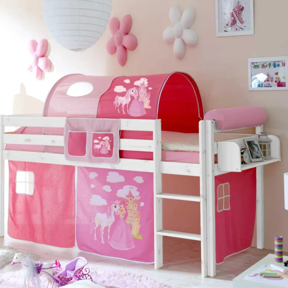 Kinder Wohnen Prinzessin Hochbett Tornado mit Vorhang und Tunnel in Rosa Pink
