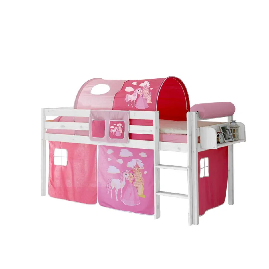 Kinder Wohnen Prinzessin Hochbett Tornado mit Vorhang und Tunnel in Rosa Pink