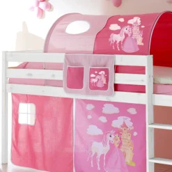 Kinder Wohnen Prinzessin Hochbett Tornado mit Vorhang und Tunnel in Rosa Pink
