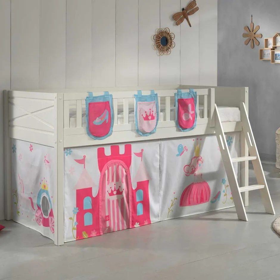 Kinder Wohnen Prinzessin Spielbett Hochbett in Weiß - Brusetta