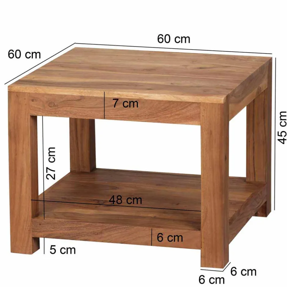 Wohnen Quadratischer Couchtisch Vislan aus Holz naturbelassen Akazie massiv