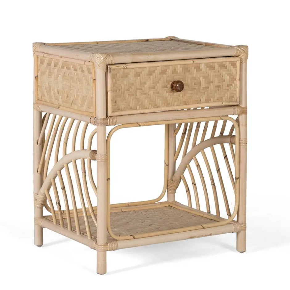 Rattan Nachtkommode mit zwei Ablagen - Robin^Wohnen