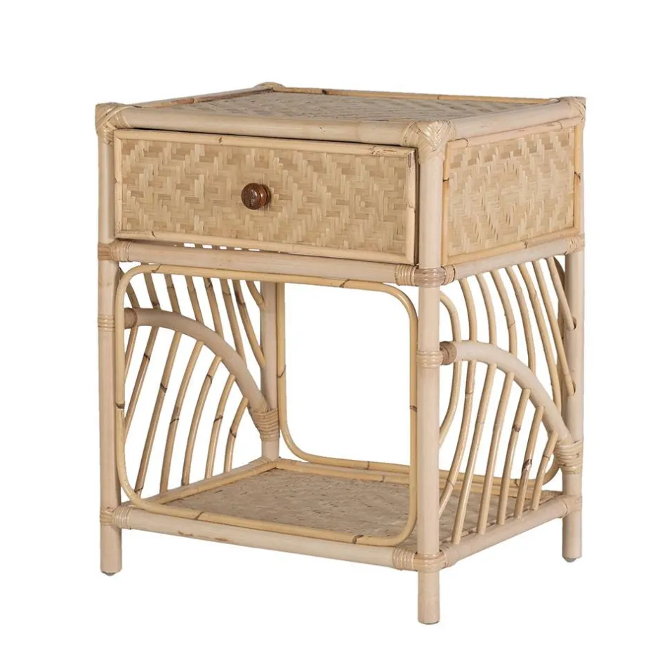 Rattan Nachtkommode mit zwei Ablagen - Robin^Wohnen