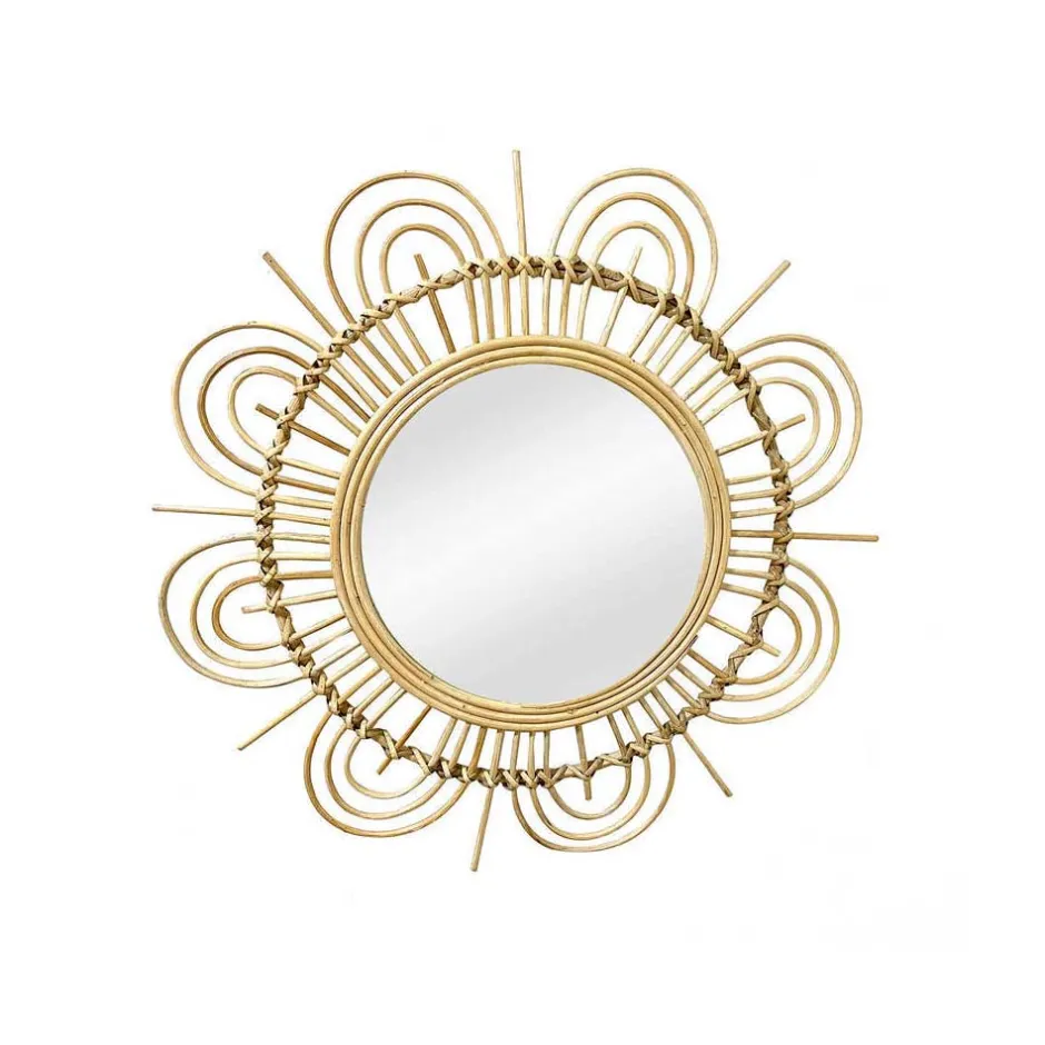 Rattan Spiegel - Blütendesign Geflechtrahmen - Frastiva^Wohnen Hot