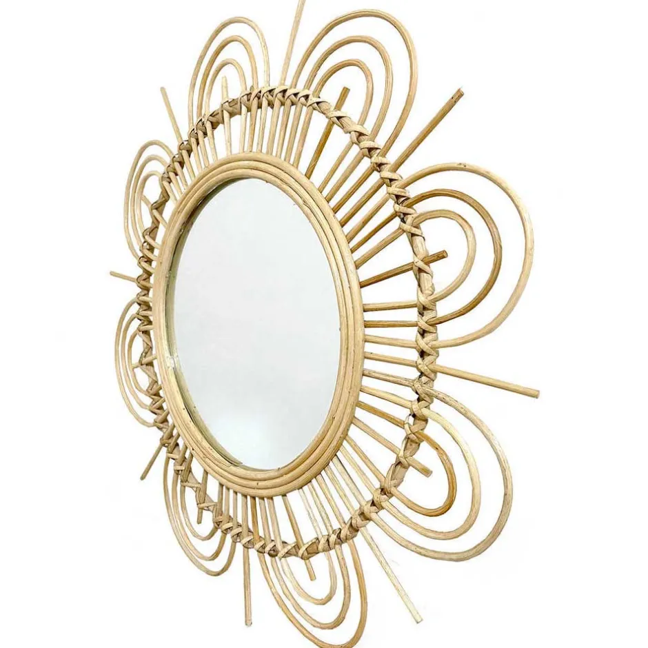 Rattan Spiegel - Blütendesign Geflechtrahmen - Frastiva^Wohnen Hot