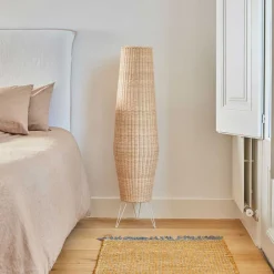 Wohnen Rattan Stehleuchte aus Geflecht in Beige - Abelonia