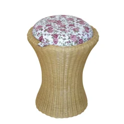 Rattan Wäschekorb & Hocker Ambros mit Polster Blumen-Motiv^Wohnen Discount