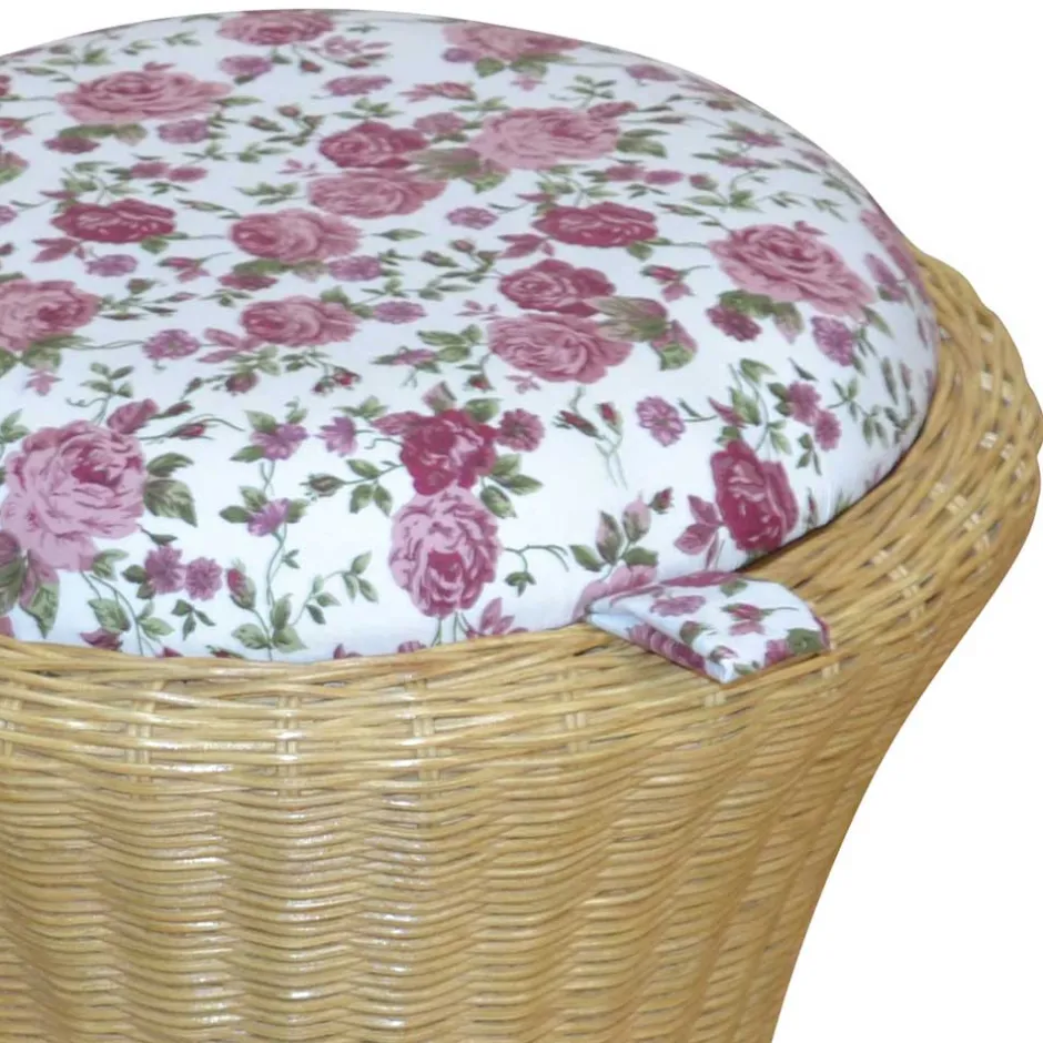 Rattan Wäschekorb & Hocker Ambros mit Polster Blumen-Motiv^Wohnen Discount