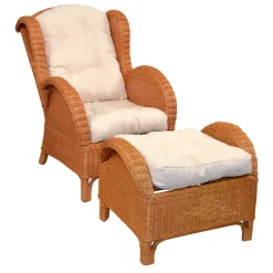 Rattansessel & Fußhocker Set - Nesaris (zweiteilig)^Wohnen New