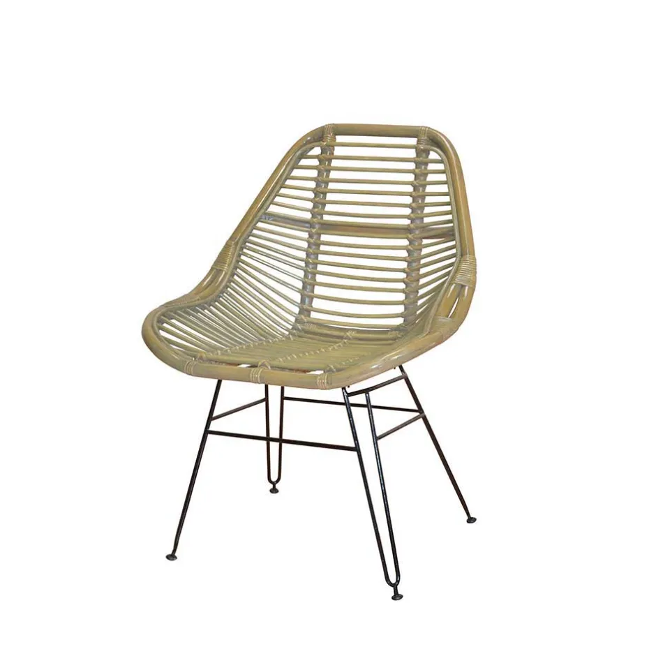 Rattanstuhl mit Eisengestell Lina in Grau & Schwarz^Wohnen New
