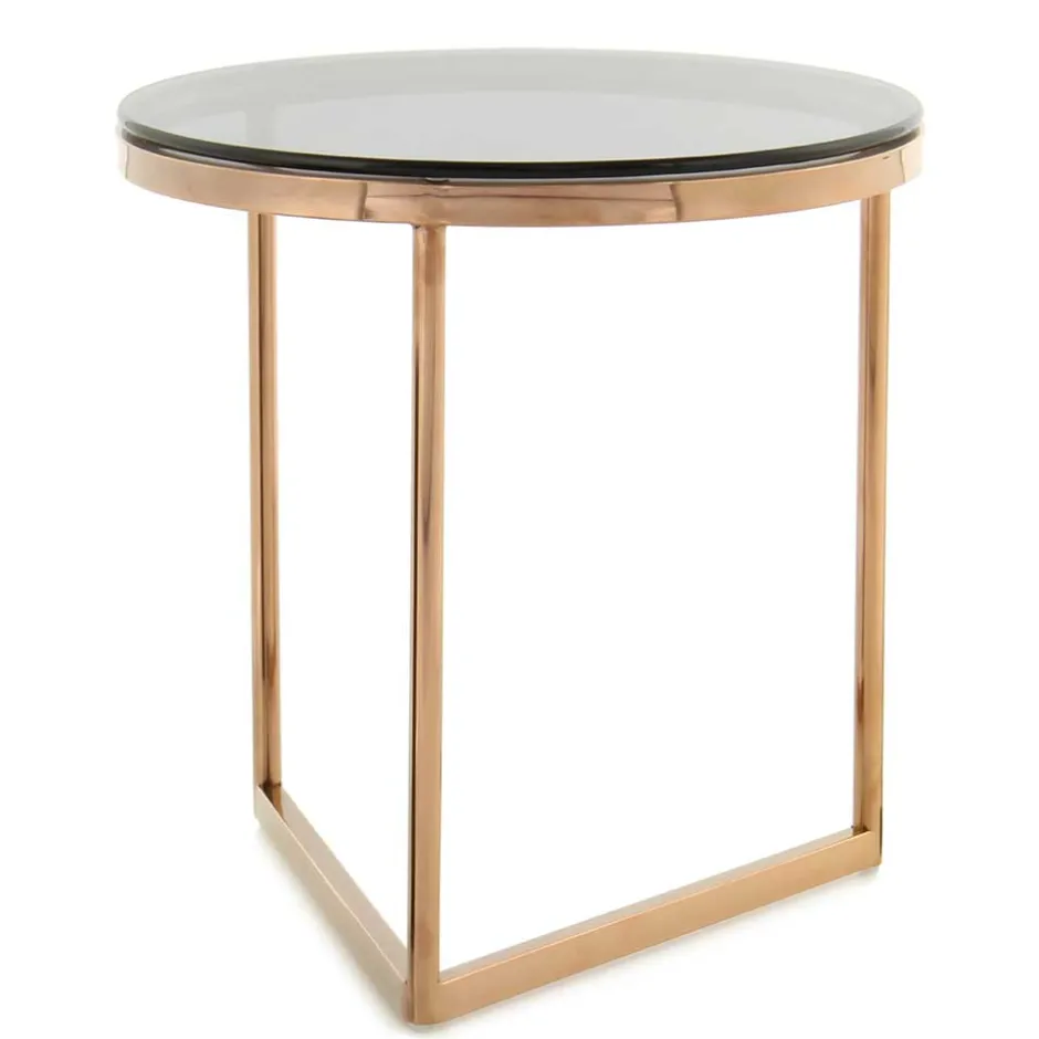 Wohnen Rauchglas Beistelltisch mit Gestell in Rosegold - Shivan