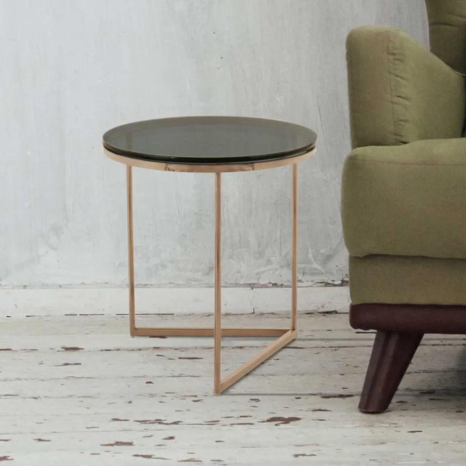 Wohnen Rauchglas Beistelltisch mit Gestell in Rosegold - Shivan