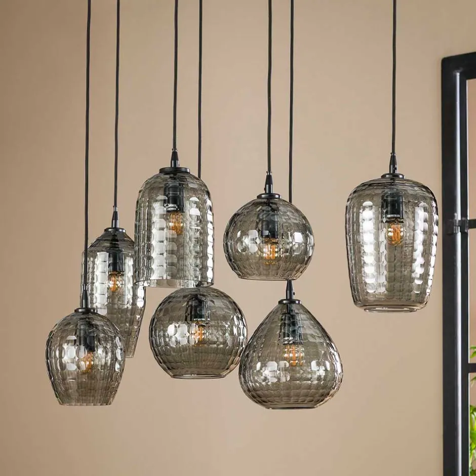 Wohnen Rauchglas Hängeleuchte mit unterschiedlichen Schirmen - Troja