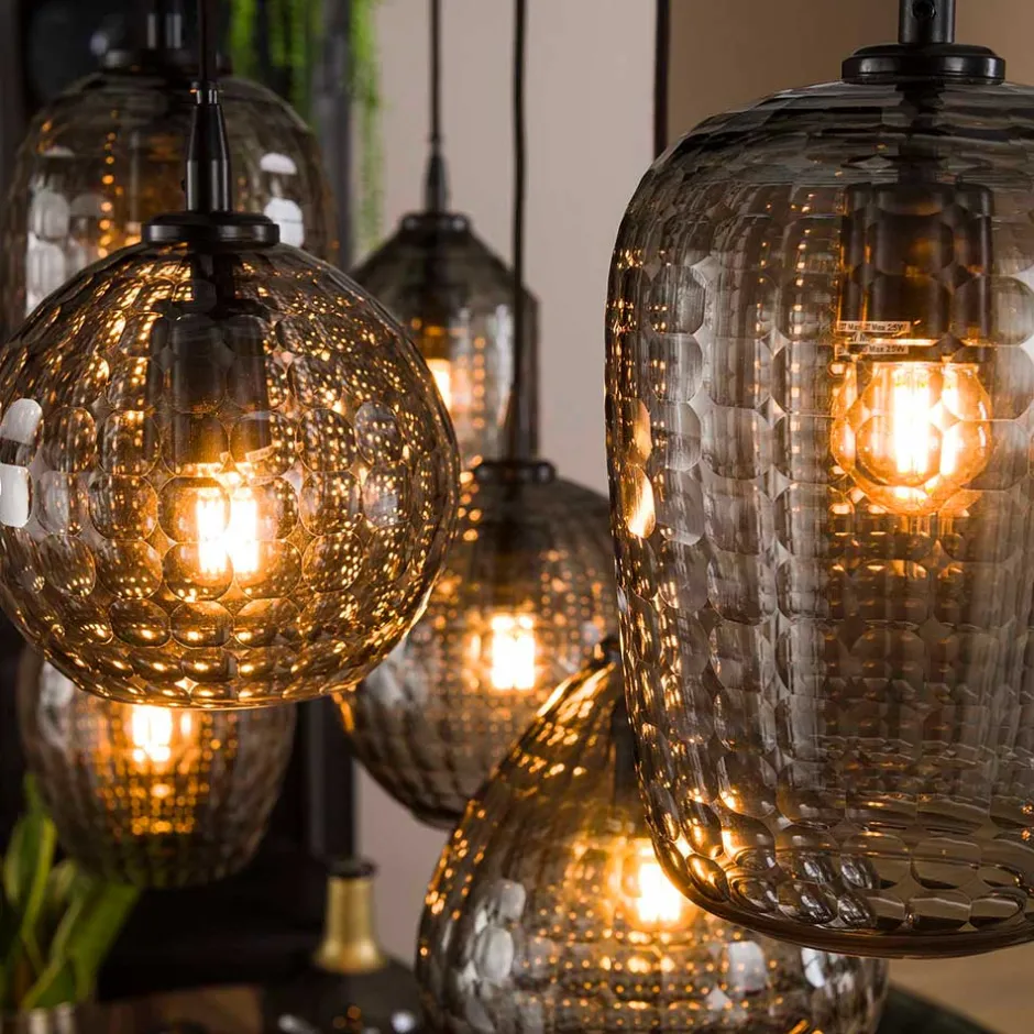 Wohnen Rauchglas Hängeleuchte mit unterschiedlichen Schirmen - Troja