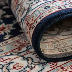 Wohnen Rechteckiger Orient Teppich in Dunkelblau & Creme - Pandau