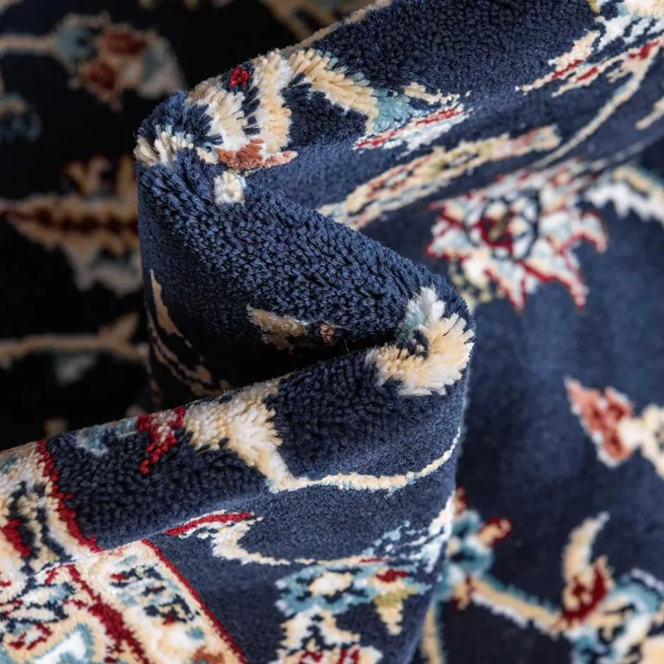 Wohnen Rechteckiger Orient Teppich in Dunkelblau & Creme - Pandau