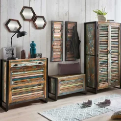 Wohnen Recyclingholz Flurmöbel im Shabby Chic - Vosbadus (fünfteilig)