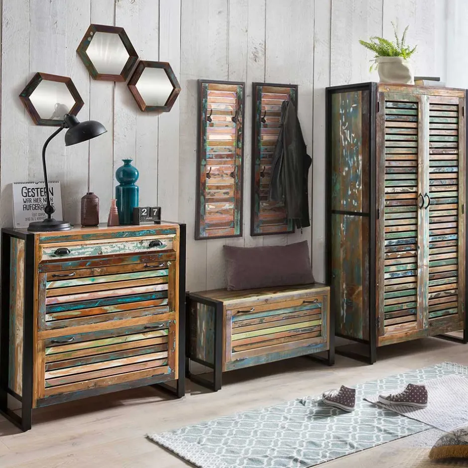 Wohnen Recyclingholz Flurmöbel im Shabby Chic - Vosbadus (fünfteilig)