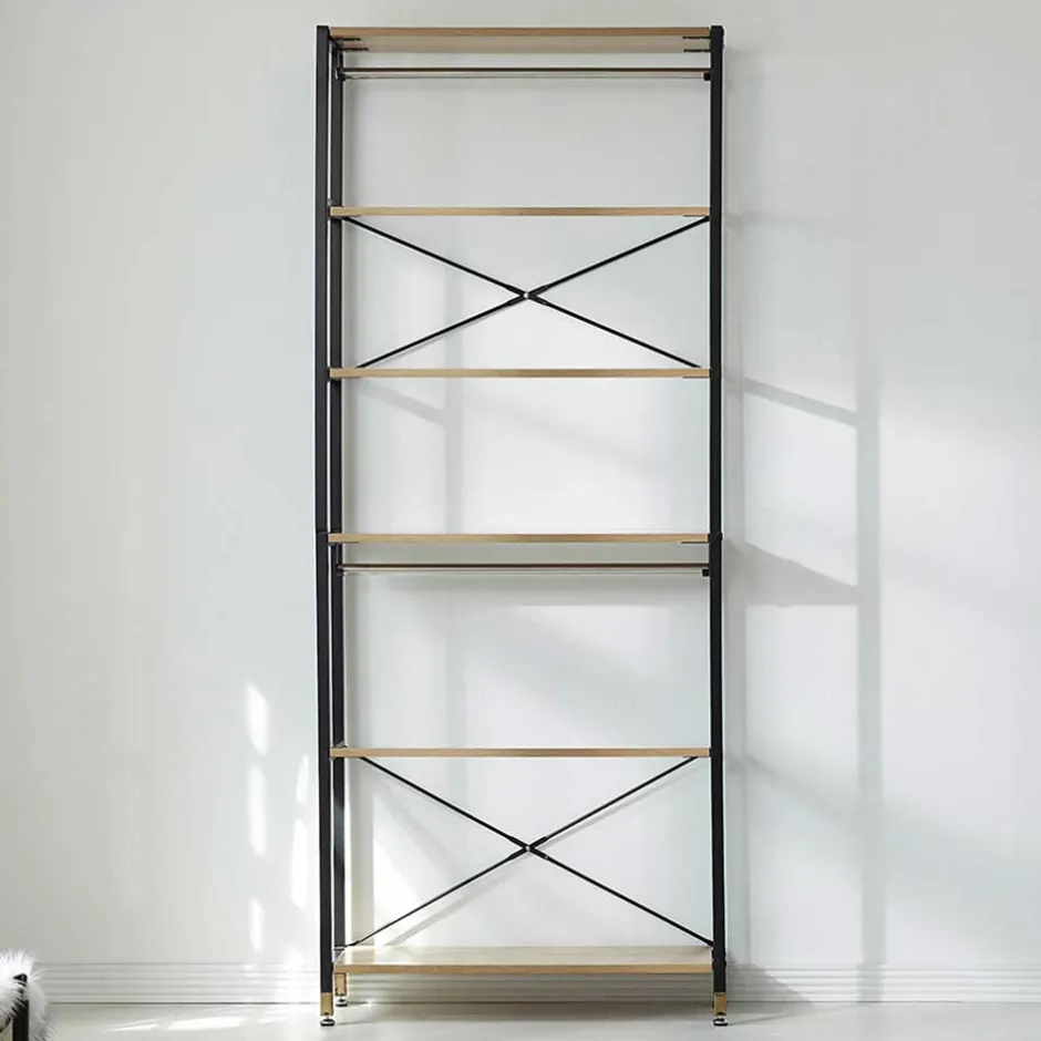 Wohnen Regal Garderobe aus Metall & MDF in Akazie Optik - Masiela