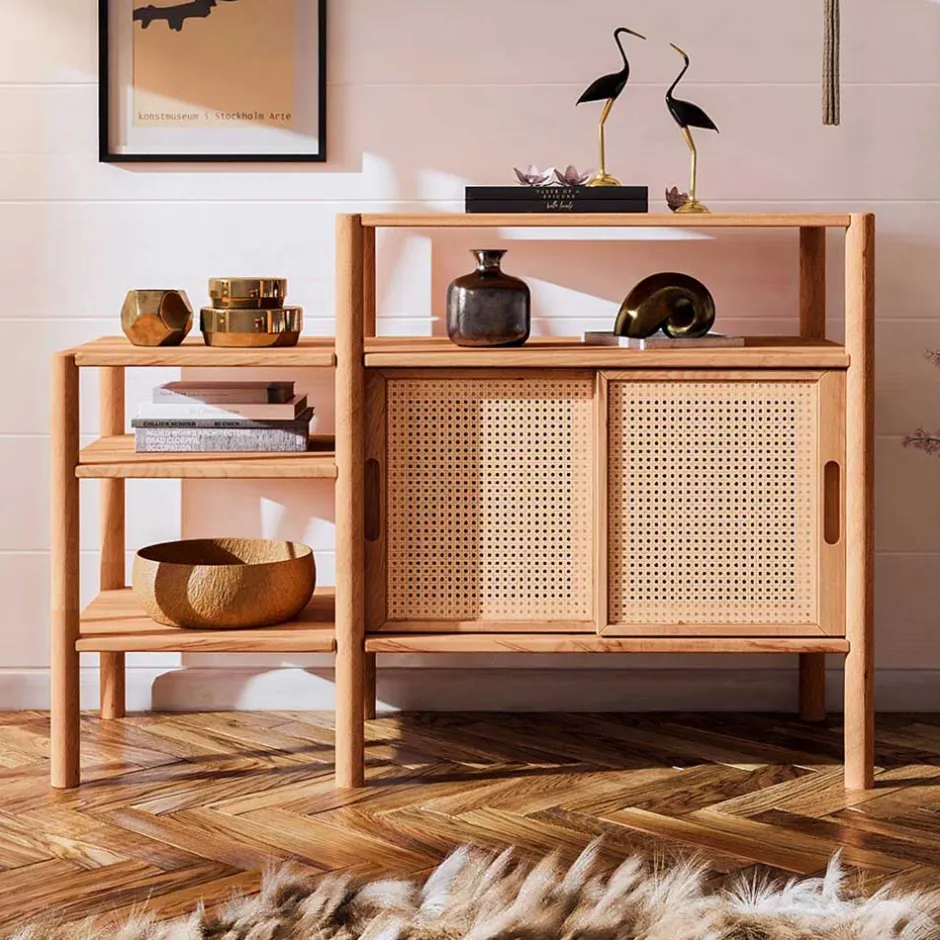 Regal mit drei Fächern & zwei Schiebetüren - Indrya^Wohnen Discount