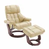Wohnen Relax Sessel mit Leder in Creme & Gestell Walnuss Hermine inkl. Hocker (zweiteilig)