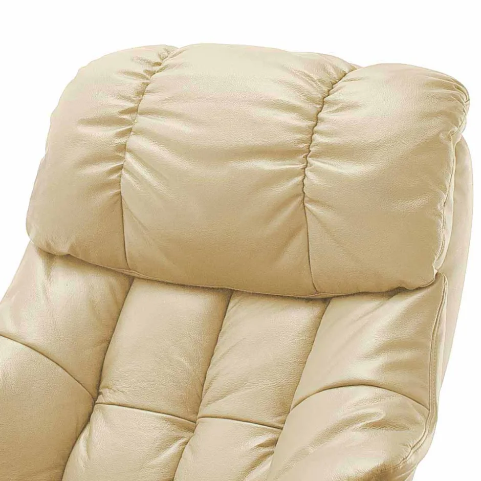 Wohnen Relax Sessel mit Leder in Creme & Gestell Walnuss Hermine inkl. Hocker (zweiteilig)