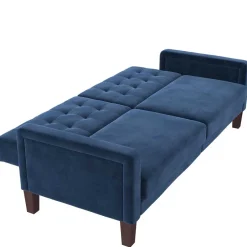 Retro Bettsofa in Blau Samt - Silvaria^Wohnen