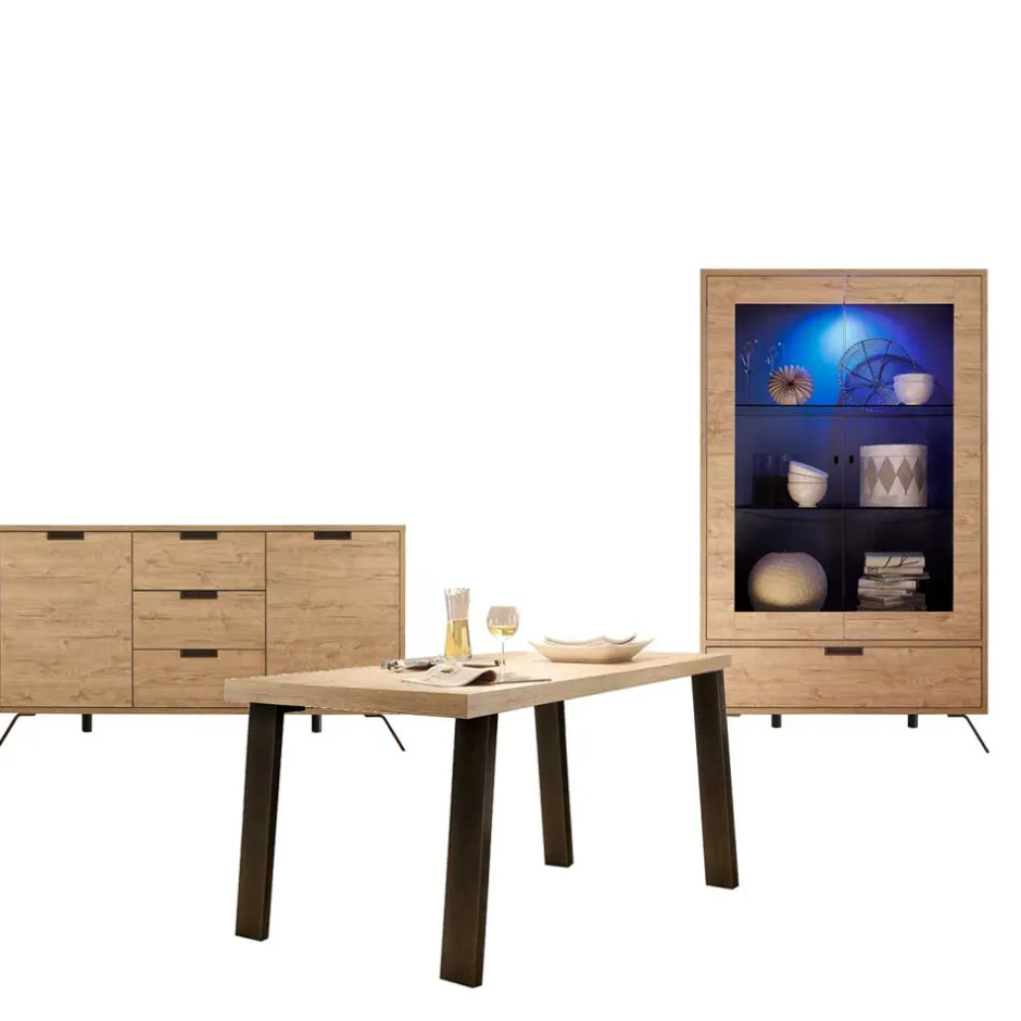 Retro Esszimmer Einrichtung in Eiche - Rodonda (dreiteilig)^Wohnen