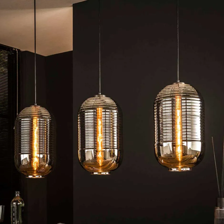 Wohnen Retro Hängeleuchte mit Glas Schirmen in Chrom - Tornado