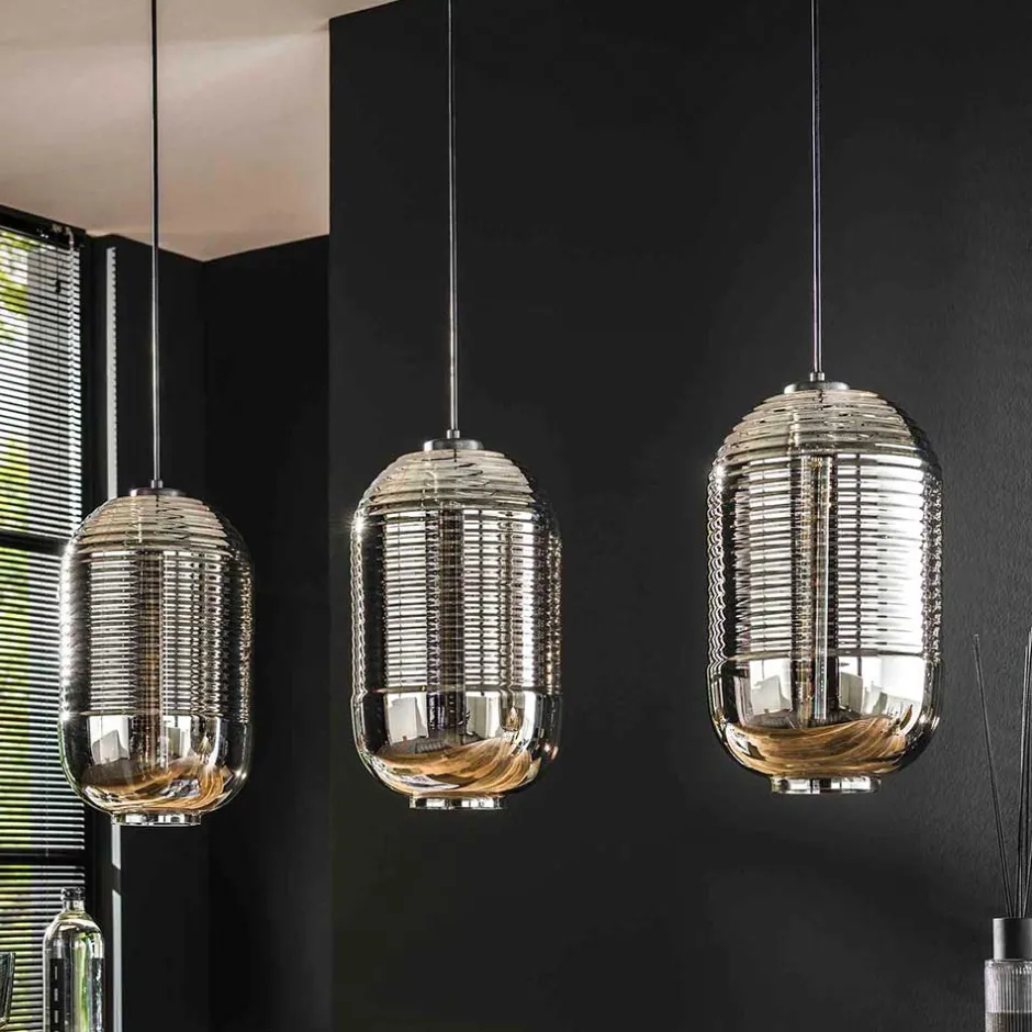 Wohnen Retro Hängeleuchte mit Glas Schirmen in Chrom - Tornado