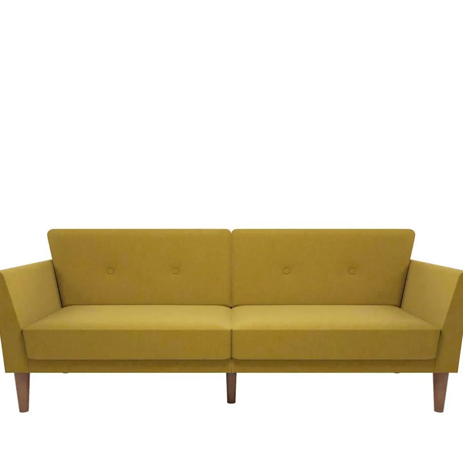 Wohnen Retro Klappcouch in Senfgelb und Natur - Fiby