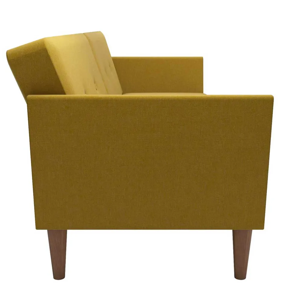 Wohnen Retro Klappcouch in Senfgelb und Natur - Fiby