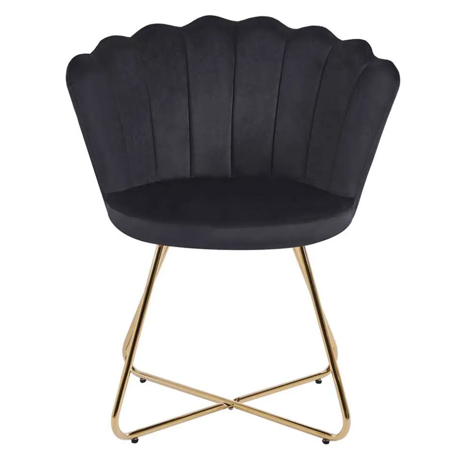 Wohnen Retro Muschelstühle in Schwarz Samt - Rubins (2er Set)