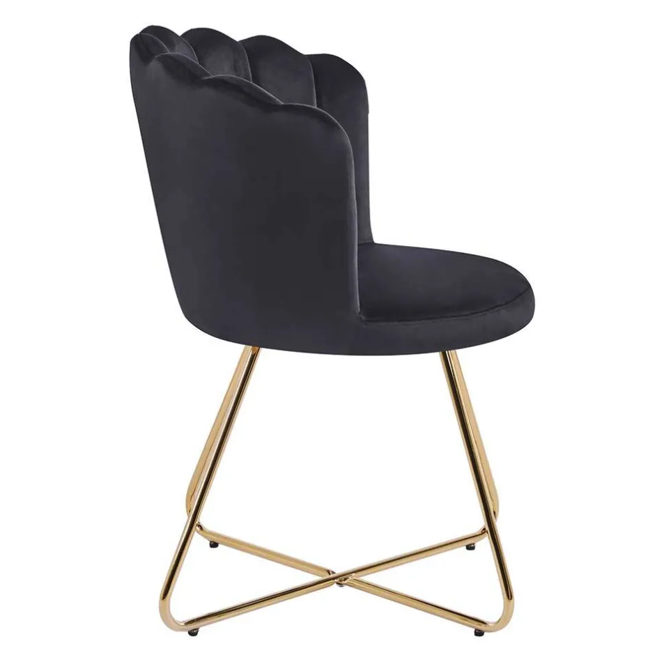 Wohnen Retro Muschelstühle in Schwarz Samt - Rubins (2er Set)