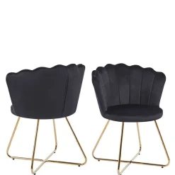 Wohnen Retro Muschelstühle in Schwarz Samt - Rubins (2er Set)