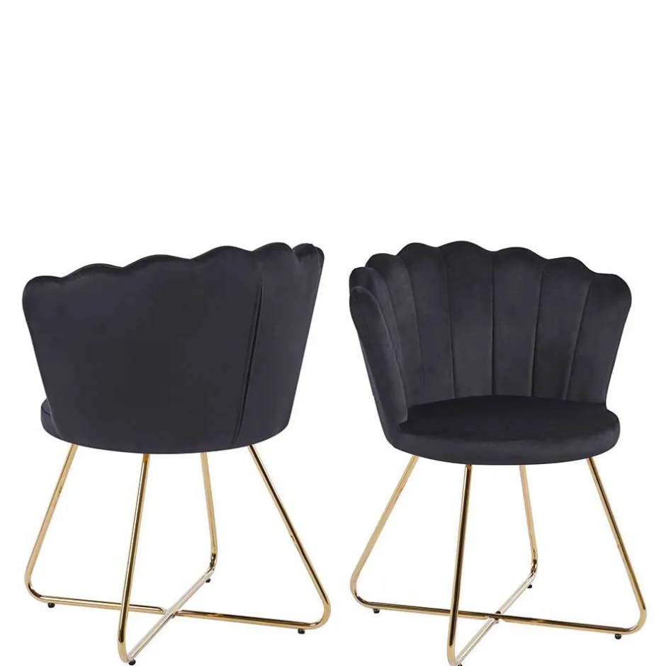Wohnen Retro Muschelstühle in Schwarz Samt - Rubins (2er Set)
