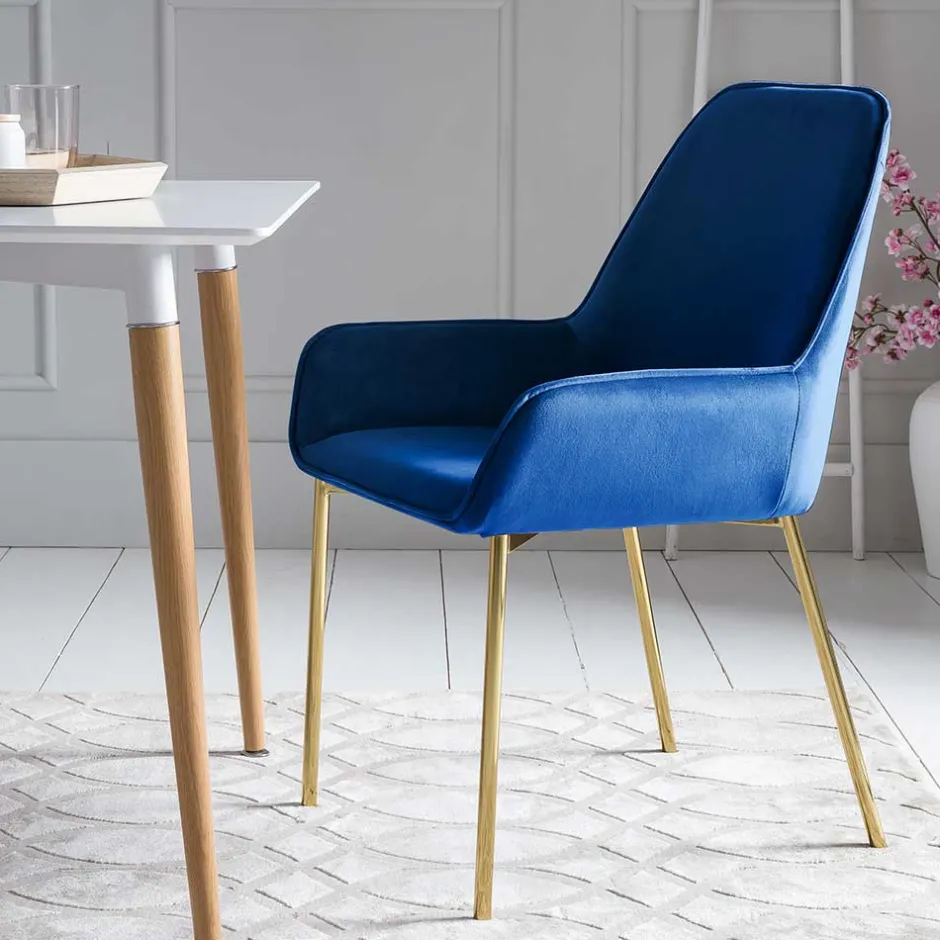 Retro Samtstühle in Blau & Gold - Angora (2er Set)^Wohnen Hot