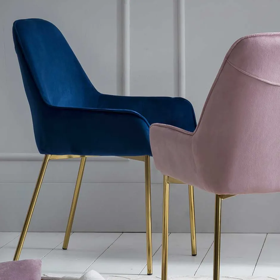 Retro Samtstühle in Blau & Gold - Angora (2er Set)^Wohnen Hot