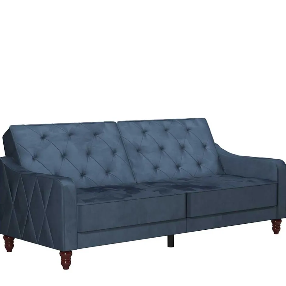 Retro Schlafsofa in Blau und Nussbaum Braun - Ziovarica^Wohnen Discount